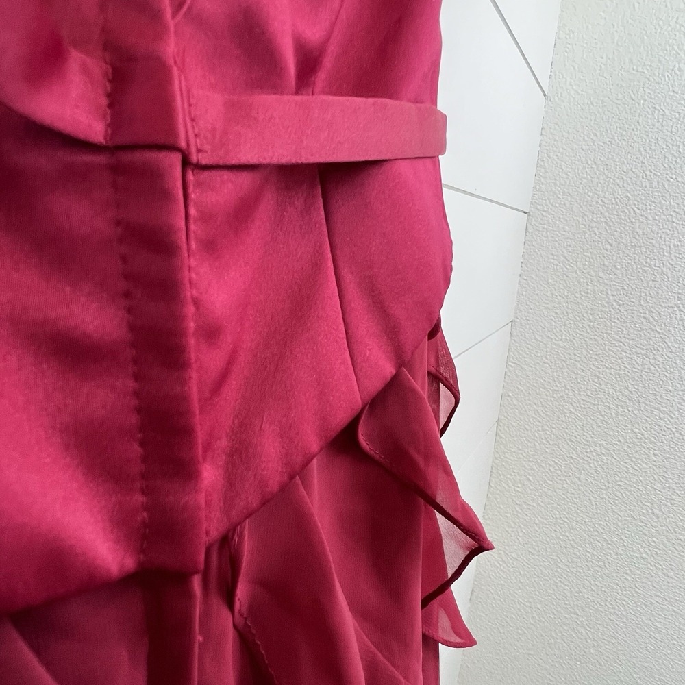 Mon Cheri EVENINGS 6 Halter Ruffle Chiffon Satin Maxi Dress Gown‎ Garnet Formal - Picture 9 of 12